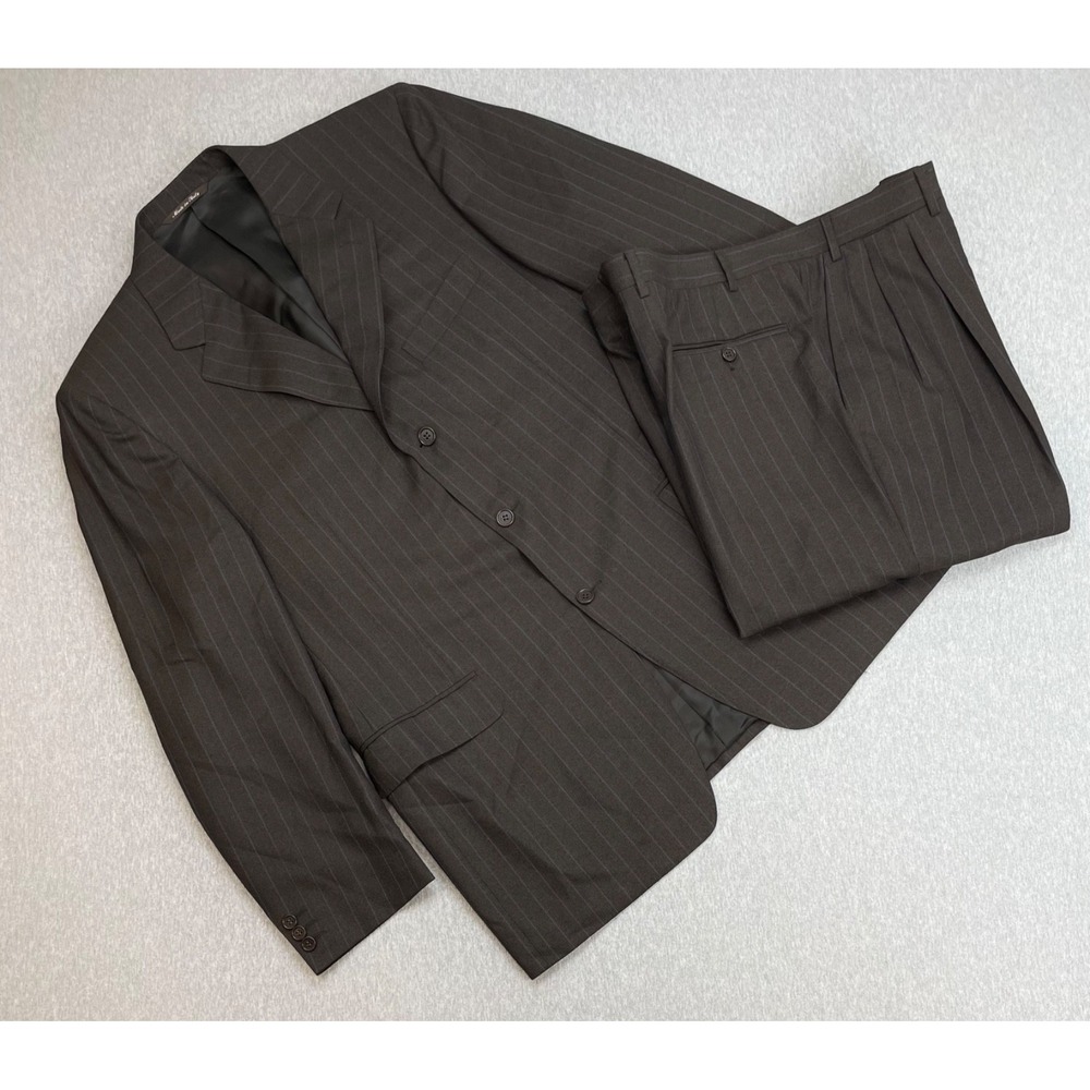 Canali Suit Mens 44L Striped 100% Wool 3-Button Pants 38x32 Made Italy - 2 Pcs